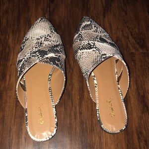 Brand new snake skin print mules